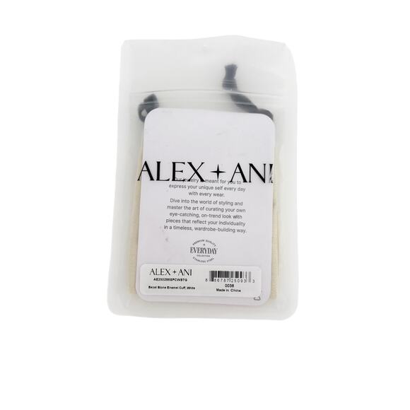 ALEX+ANI Bezel Stone Enamel Cuff in White - Picture 5 of 13